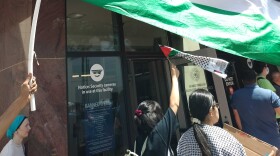 Palestinian Flag waves in front of the Washtenaw County Courthouse