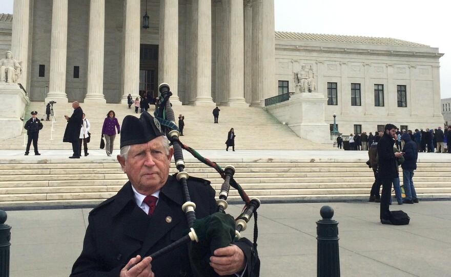 Benjamin Williams, who arrived at the Supreme Court at 6 a.m., could be heard playing a Welsh lullaby on his bagpipes in honor of the late Justice Antonin Scalia this morning.