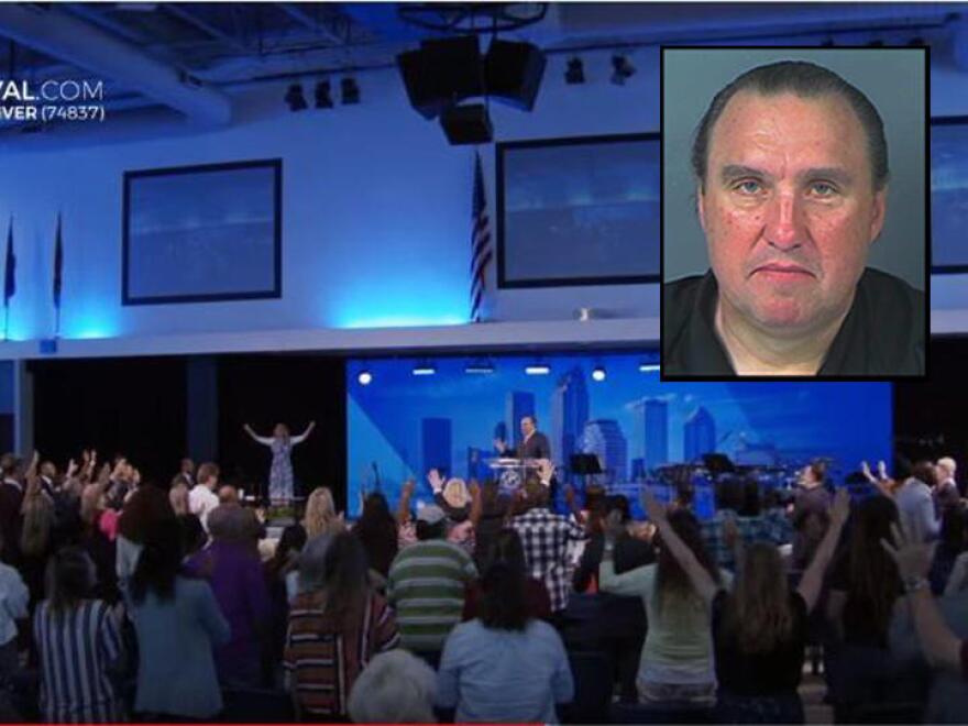 Charges were dropped against Pastor Rodney Howard-Browne, inset, who was arrested after authorities say The River Church of Tampa held in-person worship services despite warnings from the Hillsborough County Sheriff's Office.