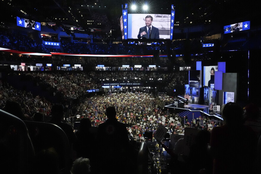 Republican vice presidential candidate Sen. JD Vance, R-Ohio, speaks during the Republican National Convention.