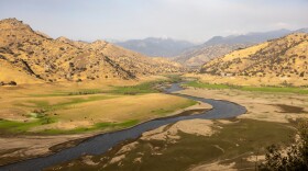 Low water levels in Lake Kaweah reveal the original path of the Kaweah River between Three Rivers and Lemon Cove, east of Visalia.
