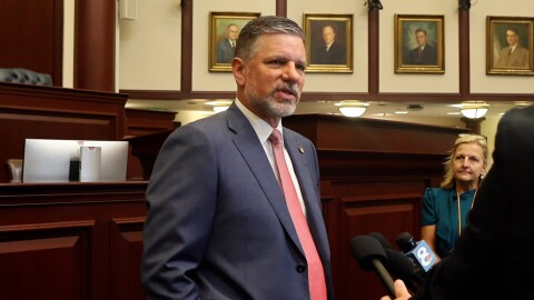 Florida Speaker-Designate Sam Garrison during a press gaggle after the ceremony.