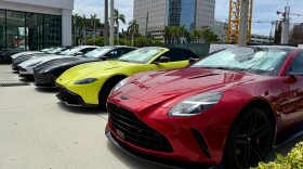 Aston Martins at Myers Auto Group’s car dealership at South Dixie Highway and Okeechobee Boulevard, a site that could be redeveloped into a high-rise.