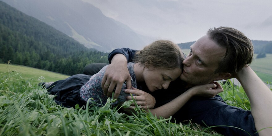 Franziska (Valerie Pachner) and Franz (August Diehl) find a moment of solace in Terrence Malick's <em>A Hidden Life</em>.