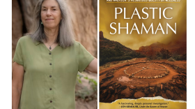 On the left is a woman, Annette McGivney, with gray hair and a green shirt posting in a natural landscape. On the right is a book cover which McGivney wrote. 