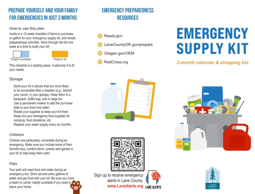 Lane County has a 12-week checklist that breaks down the components of an emergency kit.