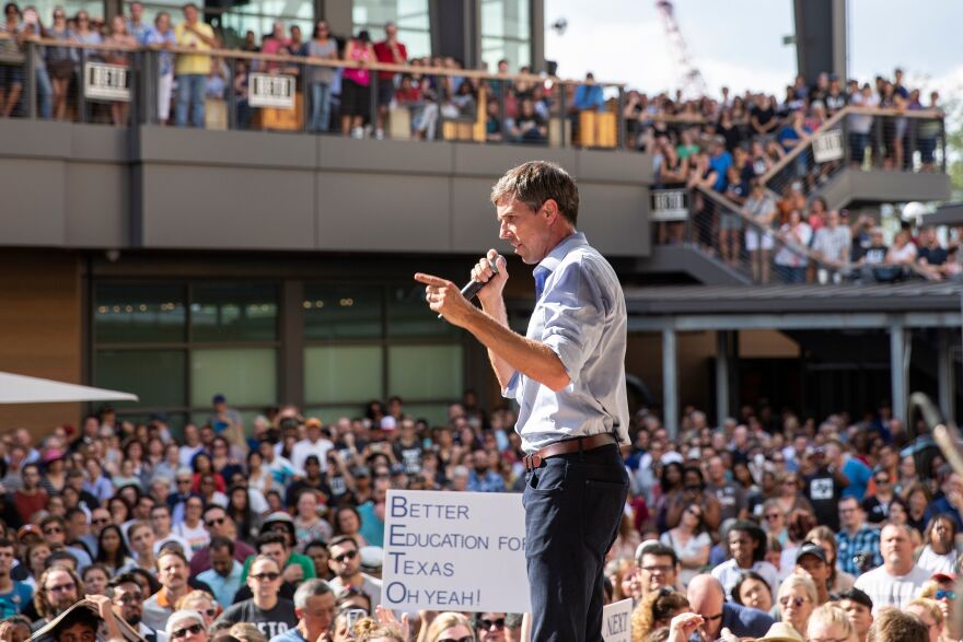 U.S. Rep. Beto O'Rourke speaks during a campaign rally in Plano, Texas, on Saturday. O'Rourke is the Democratic challenger for the Senate seat currently held by Senator Ted Cruz, R-Texas.