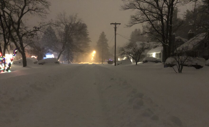 Snow covers an upstate NY road in the winter of 2019-2020