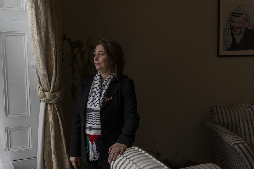 Jilan Wahba Abdalmajid, the Palestinian ambassador to Ireland, poses for a portrait at the Mission of the State of Palestine in Dublin on Feb. 8.