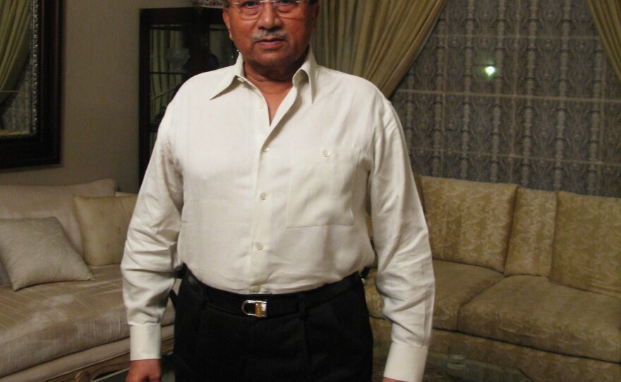 Musharraf at his villa in Karachi. In an interview with NPR, the ex-president said he had no regrets about returning home despite the charges against him. He also said he considered his presidency a success and hoped to play a role in the country's future.