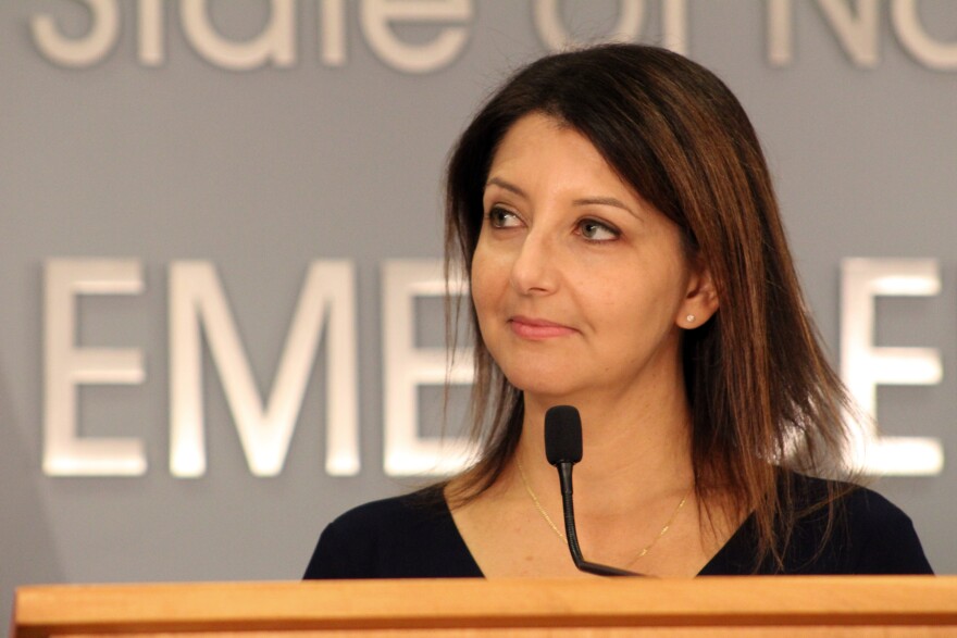 Dr. Mandy Cohen, secretary of the North Carolina Department of Health and Human Services, speaks at a news conference on Wednesday, Nov. 10, 2021, at the Emergency Operations Center in Raleigh, N.C., to encourage parents of young children to get a COVID-19 vaccine.