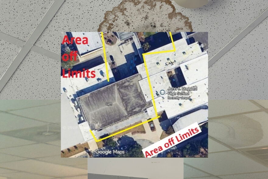 Images of potential mold infestation provided to WHQR, along with a map of the closed parts of the Hoggard campus.