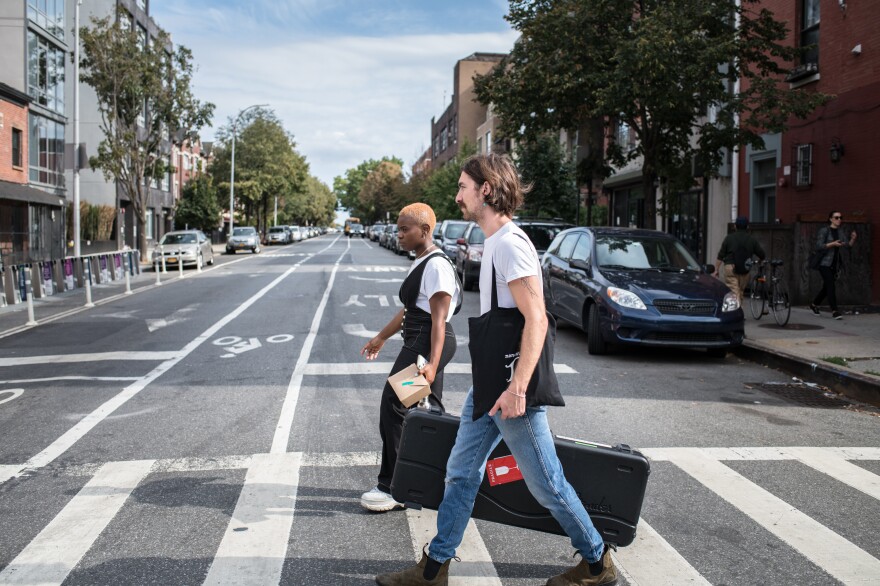 Tamko walks with Oliver Hill, a session player on keys, guitar and viola, in Brooklyn. Making <em>Vagabon</em> was painful because of how much pressure Tamko puts on herself; she says there was a whole period of time when she was so creatively paralyzed that she couldn't open her computer to work on arranging songs. But it is also the record that documents the happiest era of her life.