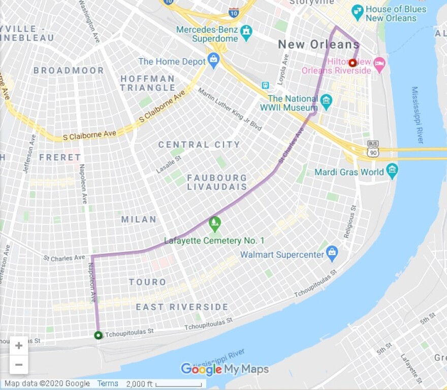 Krewe of Alla route. Friday, February 14th, 2020.