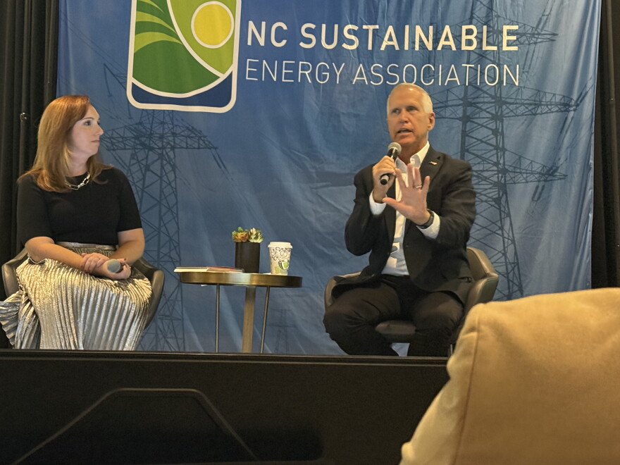 U.S. Sen. Thom Tillis, R-NC, speaks Thursday at the N.C. Sustainable Energy Association's Making Energy Work conference. Tillis said he is planning to either start up or join an organization that recruits moderate candidates to run for office.