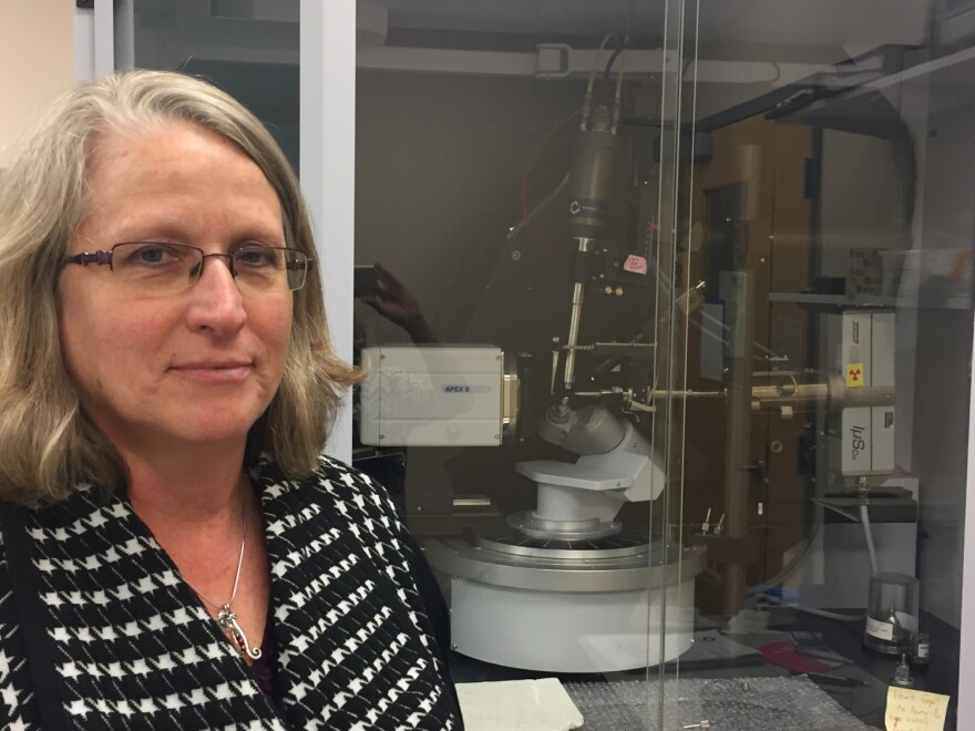 Dr. Millie Georgiadis stands by the equipment that helped map the new DNA model.