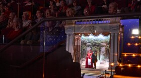 Audience members watch Phillip Glass’ Opera Galileo, at the Loretto Hilton Center in Webster Groves on June 13, 2024.