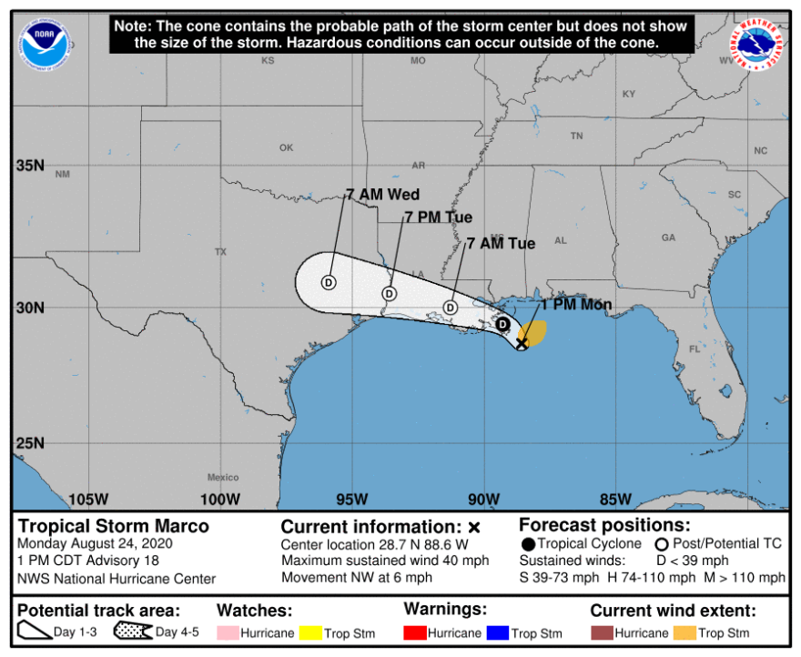 Tropical Storm Marco is expected to continue to weaken as it approaches the Louisiana coast, but could still bring heavy rains to the area.