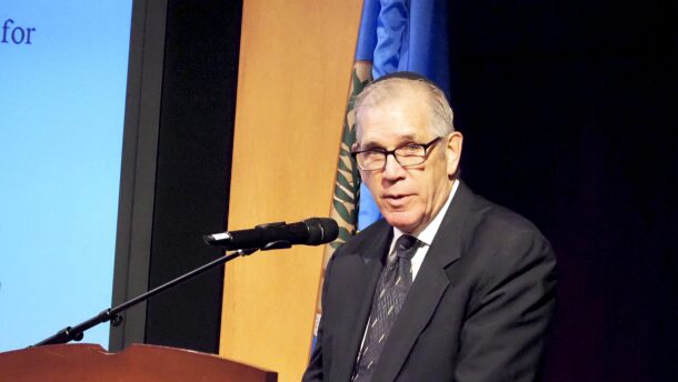 Ben Gamla Charter Schools founder and former U.S. Rep. Peter Deutsch speaks to the Statewide Charter School Board on Monday in Oklahoma City to present an application to open an online Jewish charter school in Oklahoma.