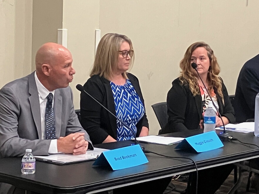 Political candidates who spoke at the Oct. 13 forum included (L-R) Brad Beekman, Maggie Crouch, and Nicole Dopler.