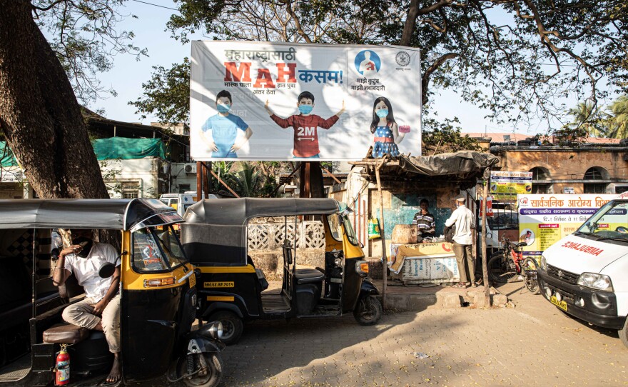 India is big on public health messaging. This sign outside a hospital emphasizes the need to keep physically distant from others to reduce the risk of coronavirus transmission.