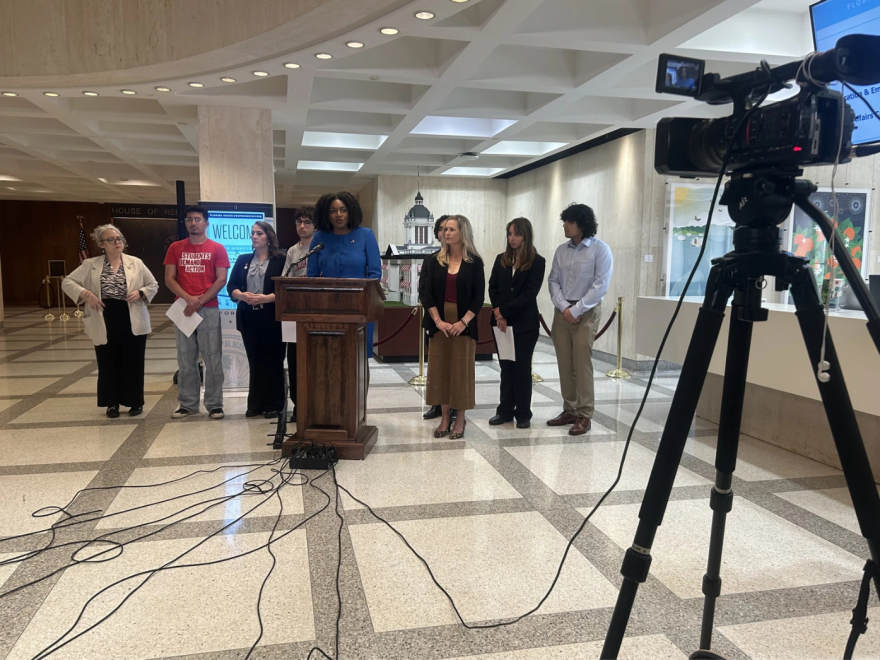 En una conferencia de prensa en el Capitolio estatal el 22 de abril de 2025, la líder de la minoría demócrata de la Cámara de Representantes, Fentrice Driskell de Tampa, y estudiantes de FSU urgieron más leyes de armas —y que las leyes actuales no se reduzcan.