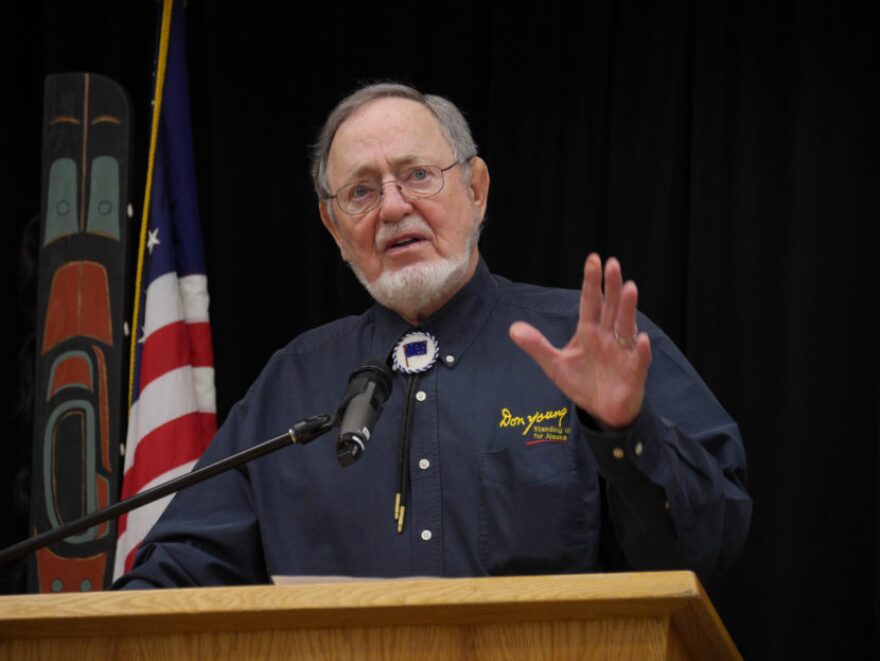 U.S. Rep. Don Young, R-Alaska, speaks at a Native Issues Forum in Juneau, April 5, 2016. (Photo by Skip Gray/360 North)