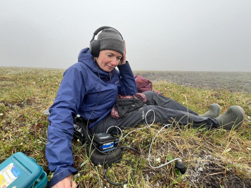 Nikki Lindt captures audio. (Barbara Moran/WBUR)