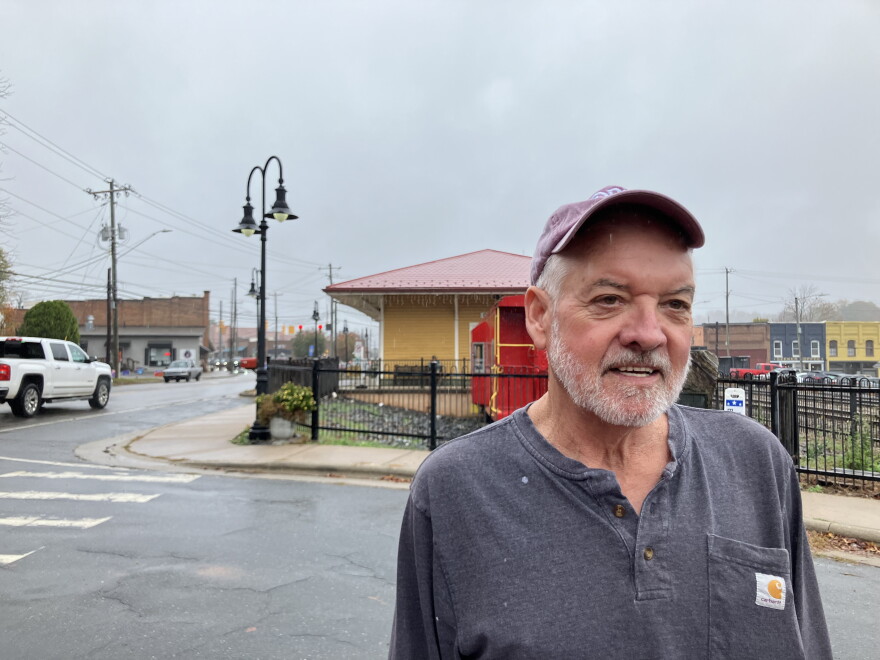 Voter Mike Shuford outside the Old Fort polling place on Nov. 5, 2024.