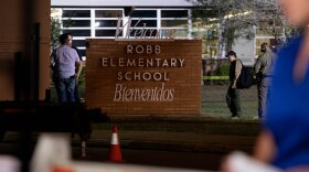 A sign outside Robb Elementary School