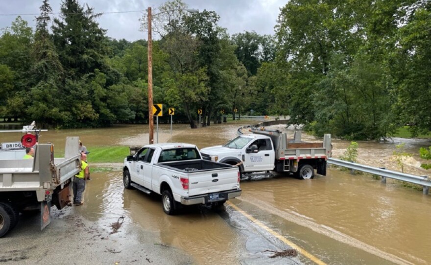 Flooding at the intersection of Noblestown and Scotts Run roads, village of Rennerdale in Collier, on September 1, 2001.