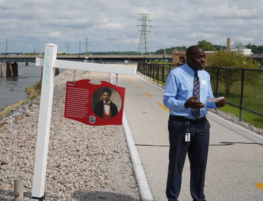 Rock Island Mayor Ashley Harris spoke at the Aug. 18 dedication of the QC PastPort marker on Dred Scott.