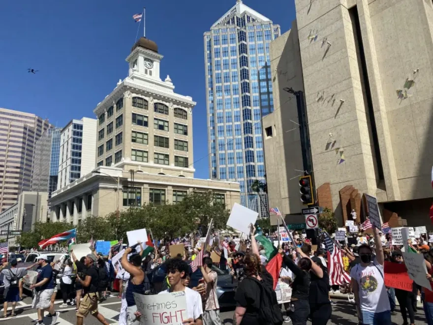 No King’s protest in front of Tampa City Hall on June 14, 2025. The Trump Administration called the rallies “Hate America” protests tied to antifa.
