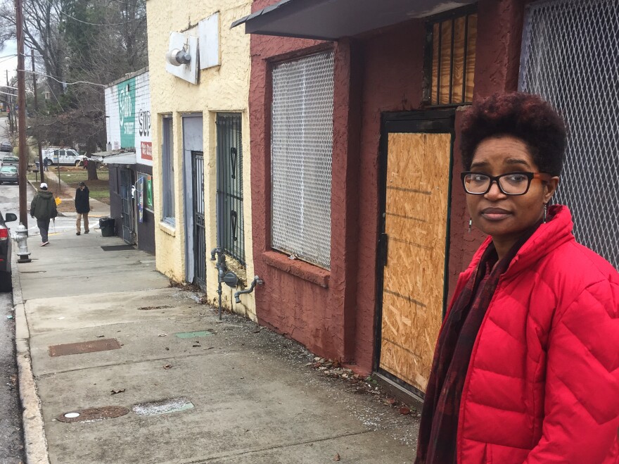 Keitra Bates stands in front of the building she plans to turn into Marddy's shared kitchen and marketplace.