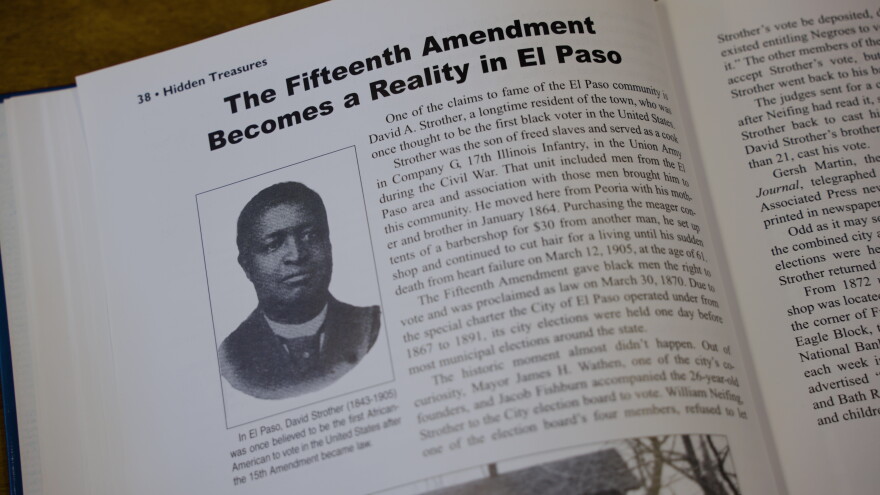 David Strother moved to El Paso from Peoria in 1864 where he operated a barbershop for 40 years.  He was the first Black man to vote in Illinois following certification of the 15th Amendment.