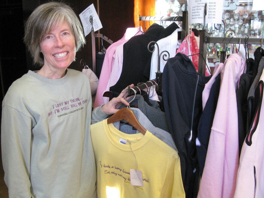 Linda Hill drew from her own experiences with Hodgkin's lymphoma and thyroid, breast and colon cancer to produce T-shirts poking fun at frightening and deadly diseases.