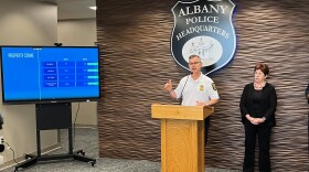 Albany Police Chief Brendan Cox and Mayor Kathy Sheehan give an update on crime and public safety at Police HQ, June 9, 2025.