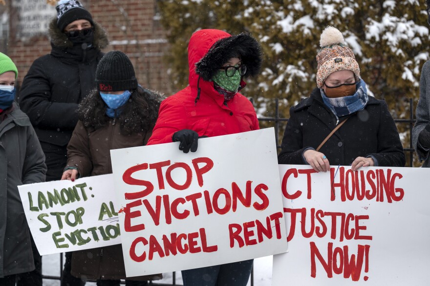 Hartford, CT - February 19, 2021: Protesting ongoing evictions in Hartford's north end.