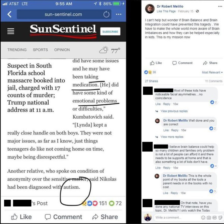 Robert Melillo wrote on his Facebook page about Brain Balance and the mass shooting at Marjory Stoneman Douglas High School in Parkland, Fla., one day after the incident