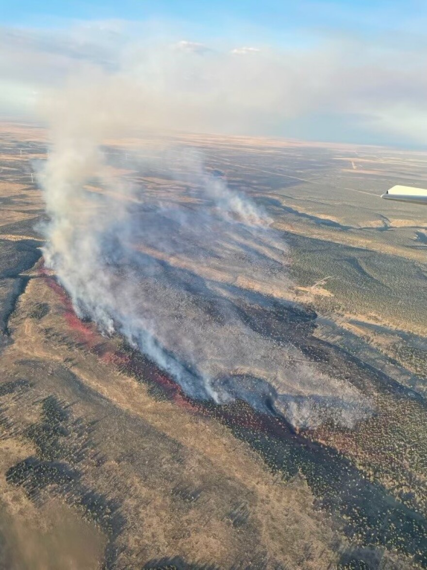 The Guzzler Fire as seen from the air on July 20, 2023. As of Friday, the nearly 1,500-acre blaze was burning in juniper, brush and grass and crews were working to keep it on the west side of Chevelon Canyon and away from homes.