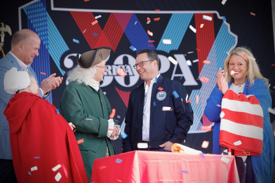 Pennsylvania Governor Josh Shapiro joined America250PA to announce the full lineup for the Commonwealth Concert Series. He is joined by Cassandra Coleman, right, Executive Director of America250PA.