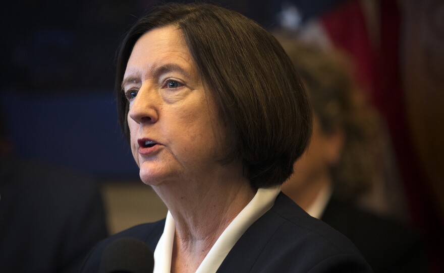 Seattle Police Chief Kathleen O'Toole speaks about her decision to step down during a press conference on Monday, December 4, 2017, at Seattle City Hall. 