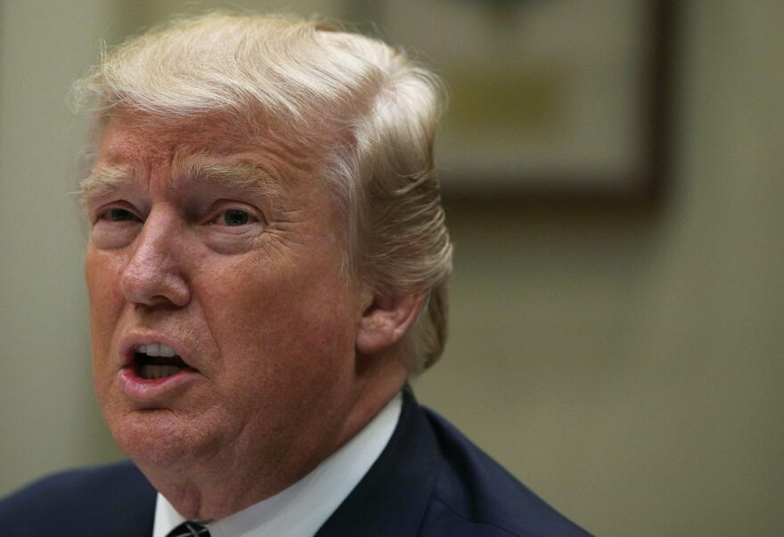 President Trump speaks to members of the media during a lunch with service members at the Roosevelt Room of the White House July 18, 2017 in Washington, D.C. (Alex Wong/Getty Images)