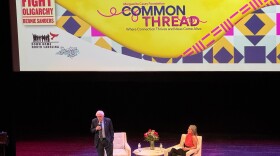 A photo of U.S. Sen. Bernie Sanders and Carmen Rojas, the president of the Marguerite Casey Foundation.