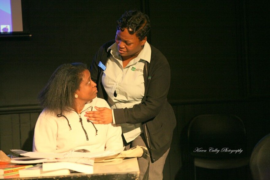 Kesha Hartzog and Ashona Pulliam perform in "Dividing Line," as part of Bronze Collective Theatre Festival.