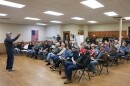People gather for a public meeting on Tuesday, Feb.17, 2026, at the Montgomery City Public Library in Montgomery County, Missouri. They came to learn about a lawsuit filed by Preserve Montgomery County.