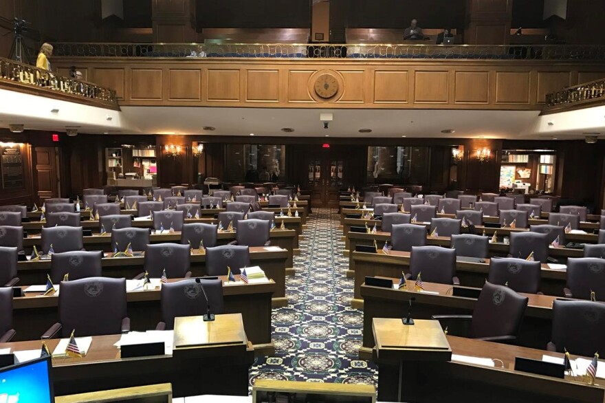 The view from the Speaker's rostrum in the Indiana House Chamber.