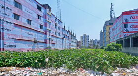 A general view of the site where Rana Plaza garments factory building once stood is pictured on the 10th anniversary of its collapse in Savar on the outskirts of Dhaka.