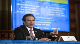 Gov. Andrew M. Cuomo speaks Thursday at a coronavirus briefing in the Red Room at the State Capitol in Albany.