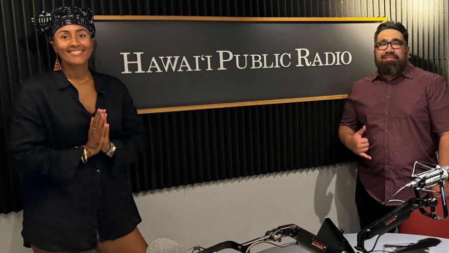 Local artist Irie Love, left, with The Conversation's Russell Subiono at Hawaiʻi Public Radio.